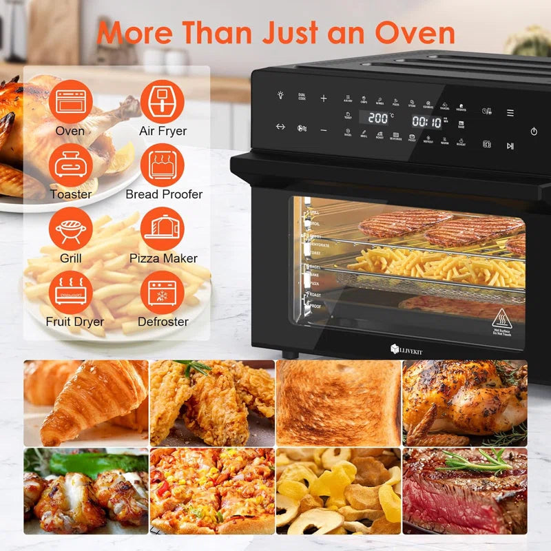 30L Air Fryer Oven Xxl with Rotisserie, Mini Oven with 20 Programs and 9 Accessories, Air Fryer Oven with Led Touchscreen, Stainless Steel Liner Oven, Double-Layered Door, Recipe Book