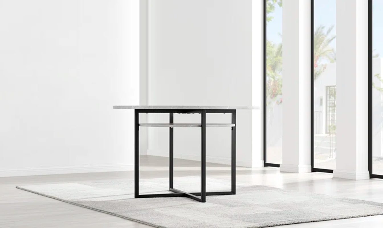Adler Concrete Effect round Dining Table Set with Shelf & 4 Luxury Modern Velvet Dining Chairs