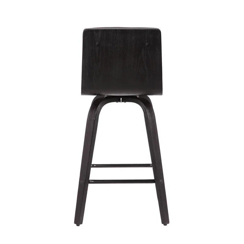 Aluin Mid-Century Modern Swivel Counter or Bar Height Bar Stool in Faux Leather and Wood