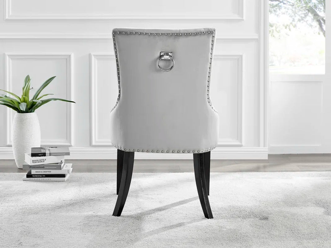 Industrial Design White & Grey Marble Effect Melamine Dining Table Set with 6 Button Velvet Chairs