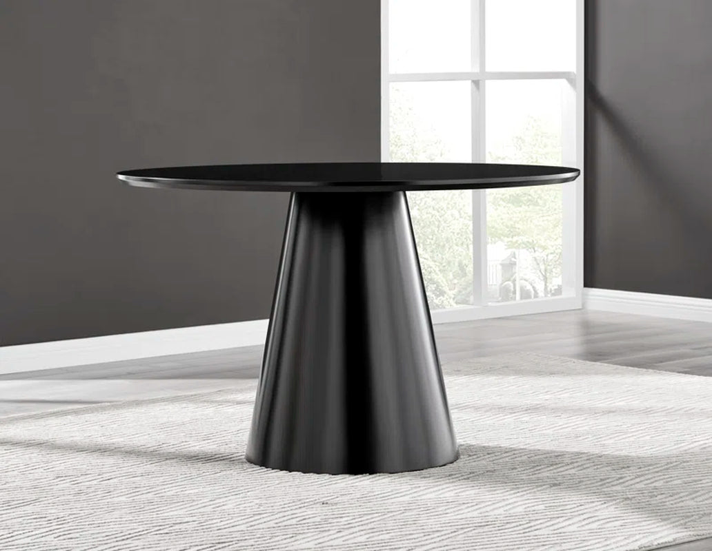 Edzard Statement Pedestal round Dining Table Set in Black & 4 Luxury Velvet Dining Chairs
