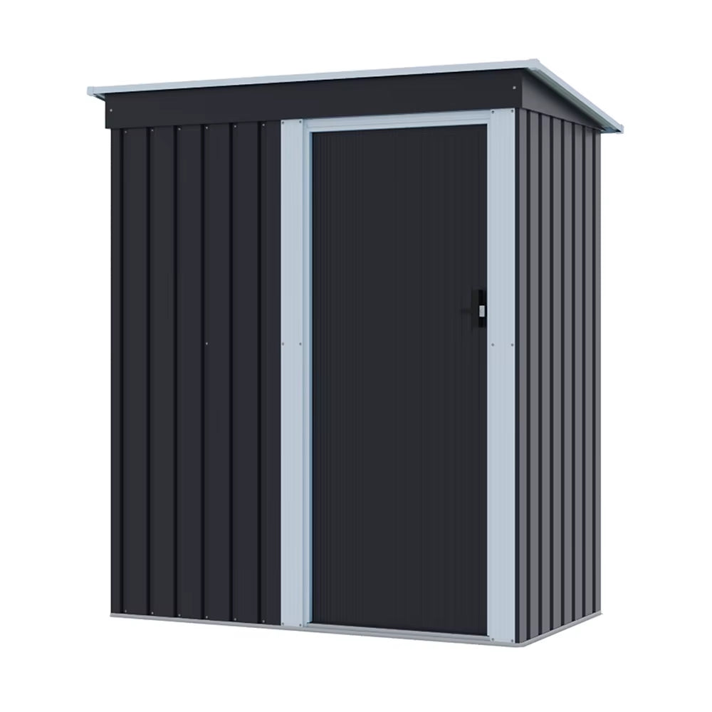 【】Outdoor Water-Resistant Galvanized Steel Storage Shed with Sloping Roof,Lockable Door for Lawn Patio Backyard