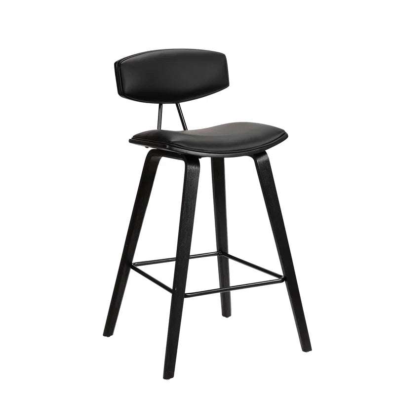 Tellis Mid-Century Modern Armless Stool in Faux Leather and Wood