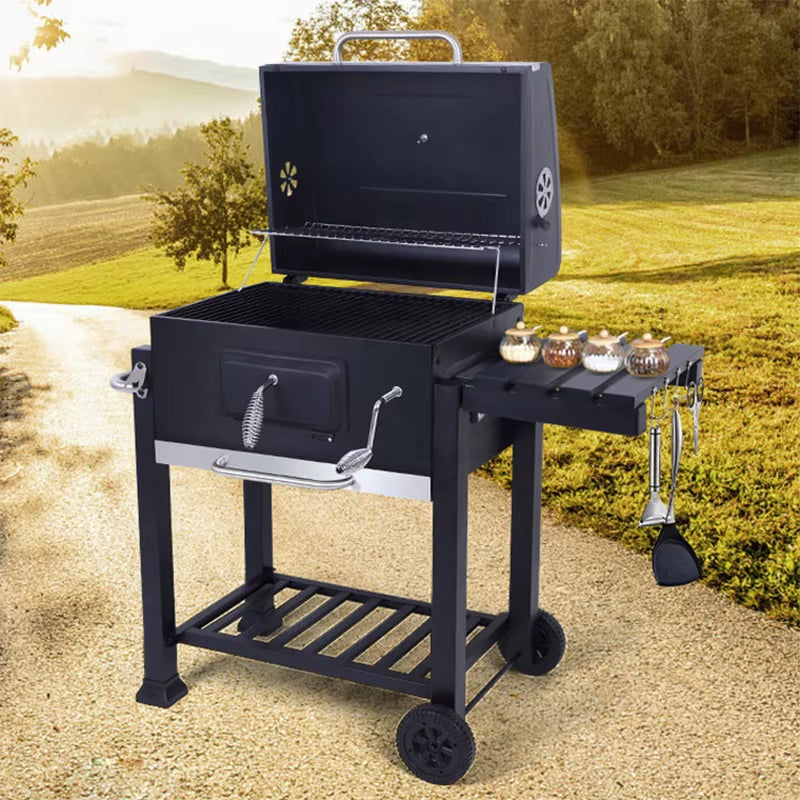 Outdoor Charcoal BBQ Grill with Portable Trolley Garden Grill for Outdoor, Party, Garden, Terrace