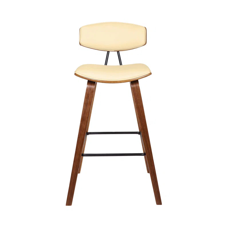 Tellis Mid-Century Modern Armless Stool in Faux Leather and Wood
