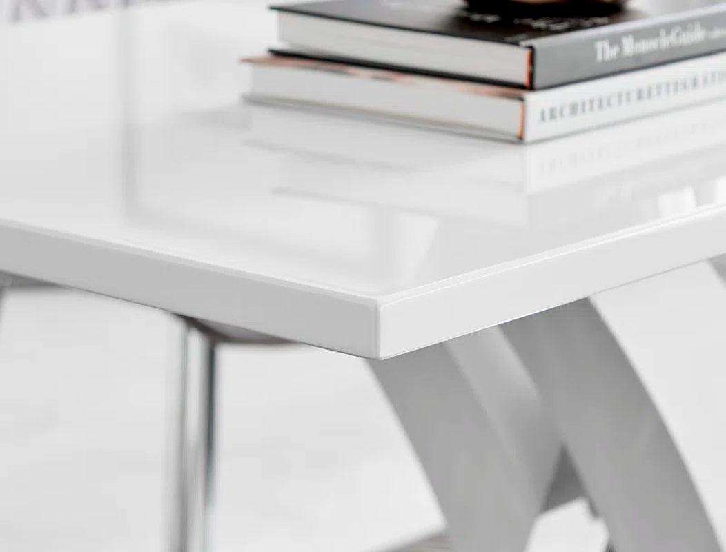 Marietta Chrome Metal and White High Gloss Dining Table Set - 6 Luxury Soft Touch Dining Chairs