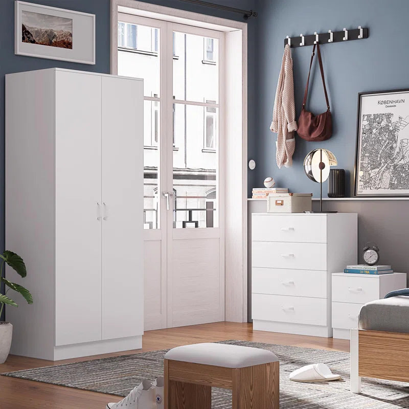 Lycinda 2 Door Double Wardrobe - Matt Finish, Scratch Resistant, Brushed Chrome Metal Handles