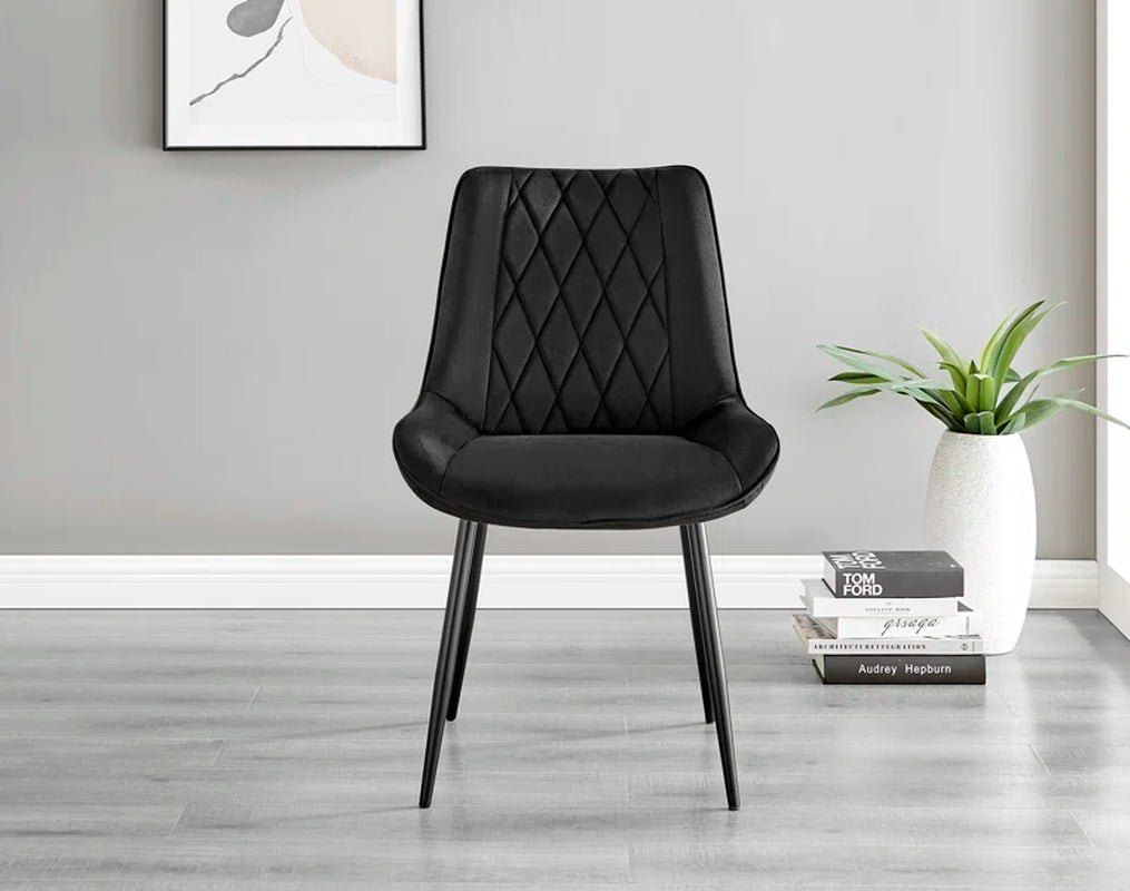 Edzard Statement Pedestal round Dining Table Set in Black & 4 Luxury Velvet Dining Chairs