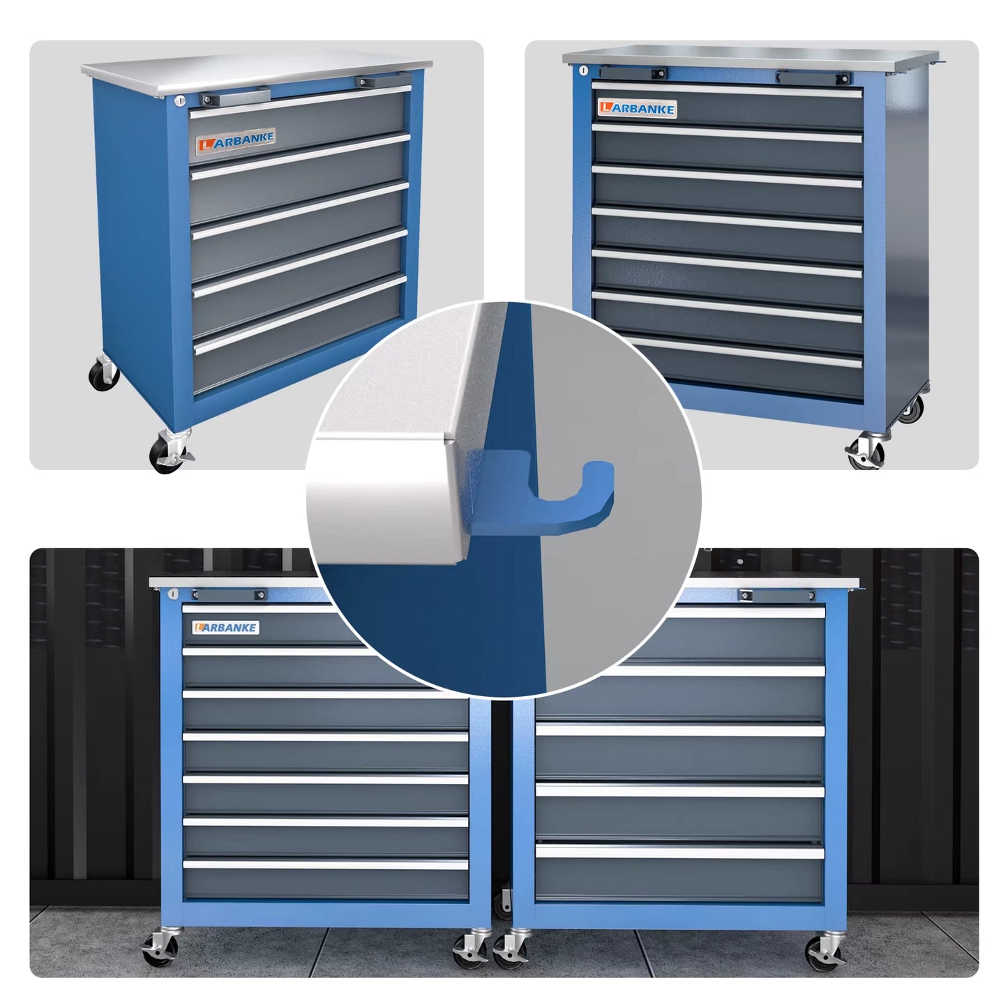 LARBANKE Combination Tool Cabinet,7 Drawer Tool Chest and 5 Drawer Tool Chest for Connected Use