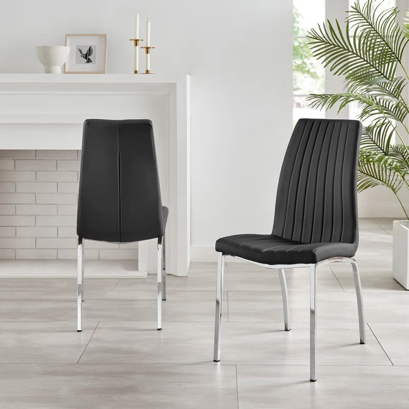 Marietta Chrome Metal and White High Gloss Dining Table Set - 6 Luxury Soft Touch Dining Chairs