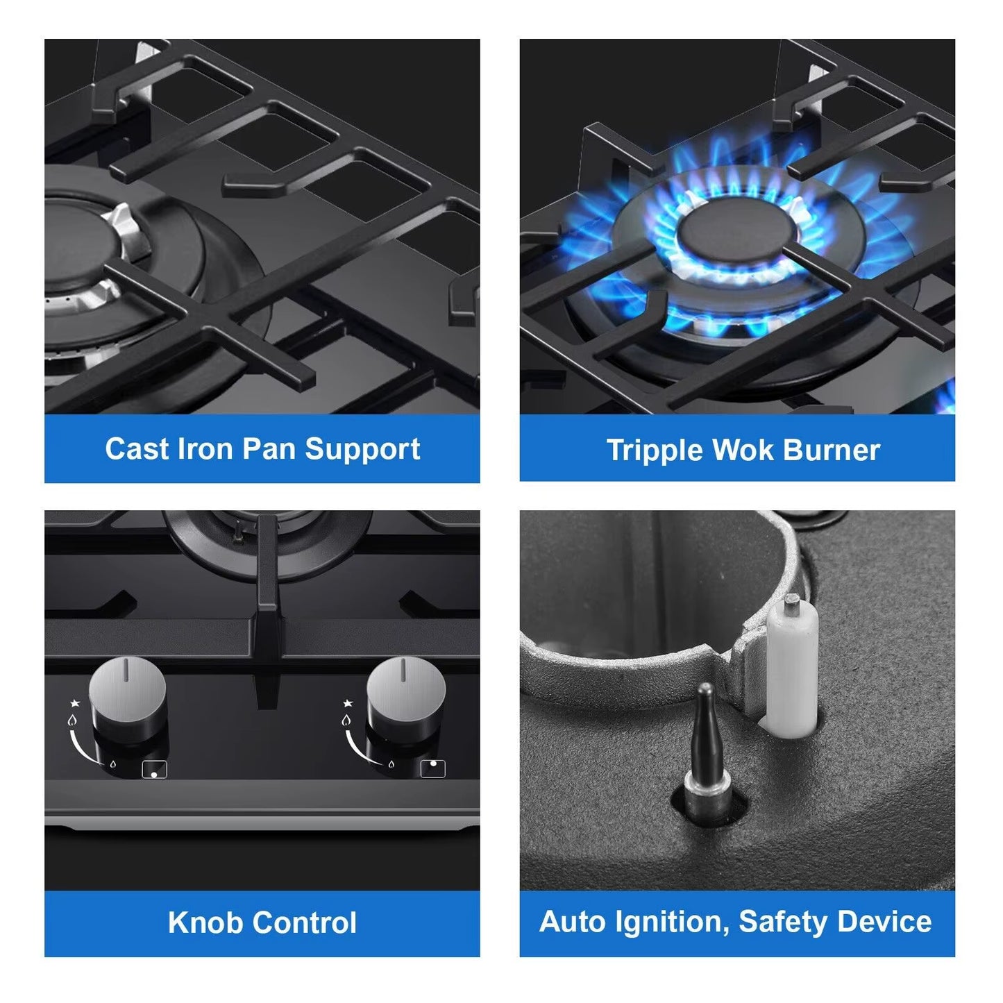 2 Burners 30Cm Kitchen Built in Tempered Glass NG/LPG Dual Fuel Gas Hob UKGCT-B02