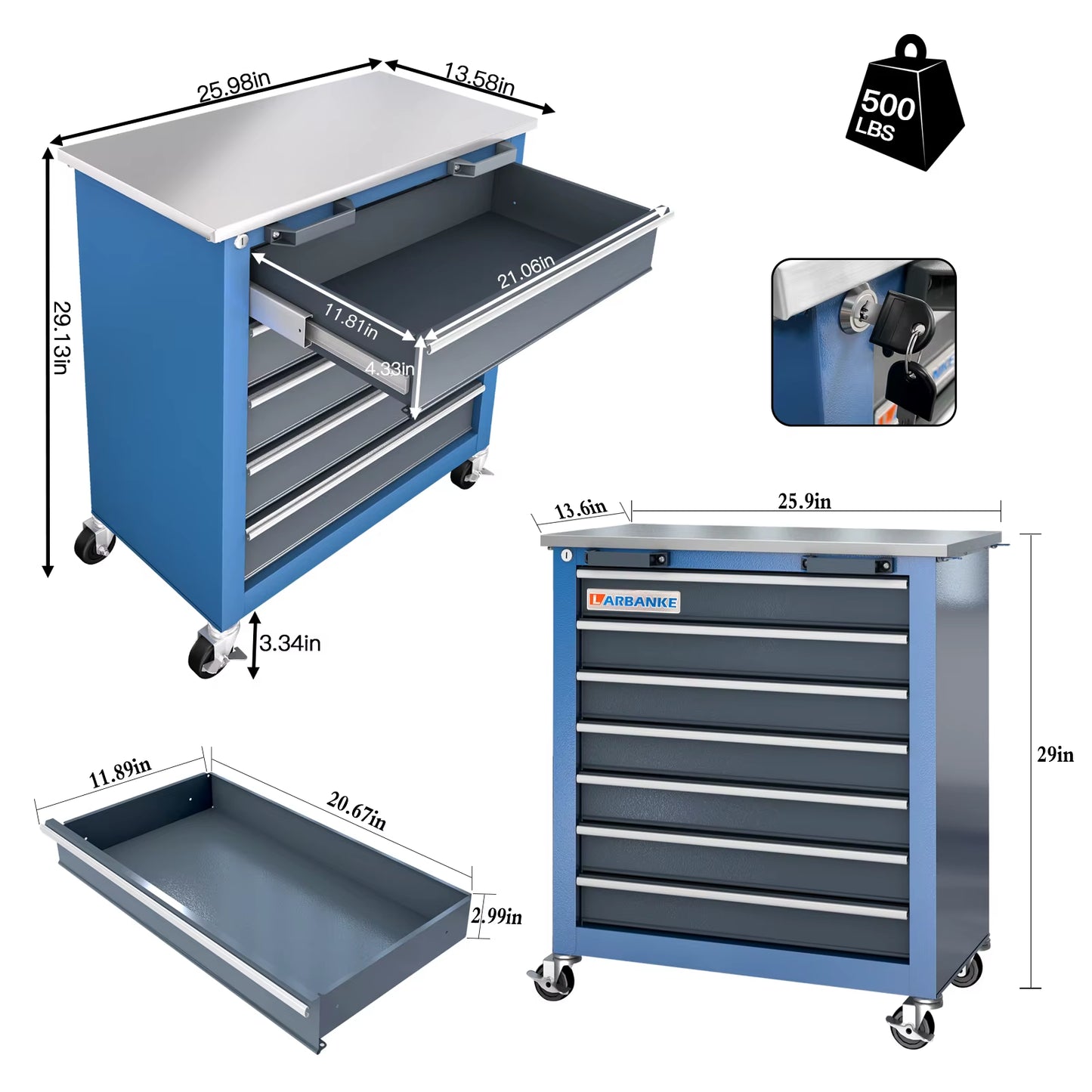LARBANKE Combination Tool Cabinet,7 Drawer Tool Chest and 5 Drawer Tool Chest for Connected Use