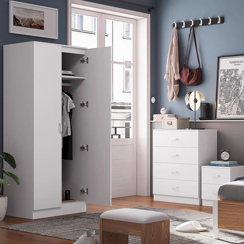 Lycinda 2 Door Double Wardrobe - Matt Finish, Scratch Resistant, Brushed Chrome Metal Handles