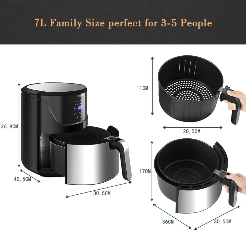 7L Large Air Fryer, Family Size Hot Air Fryer 1800W Digital Touchscreen with 10 Presets, Removable Basket, Timer & Temperature Control for Oil Free & Low Fat Healthy Cooking