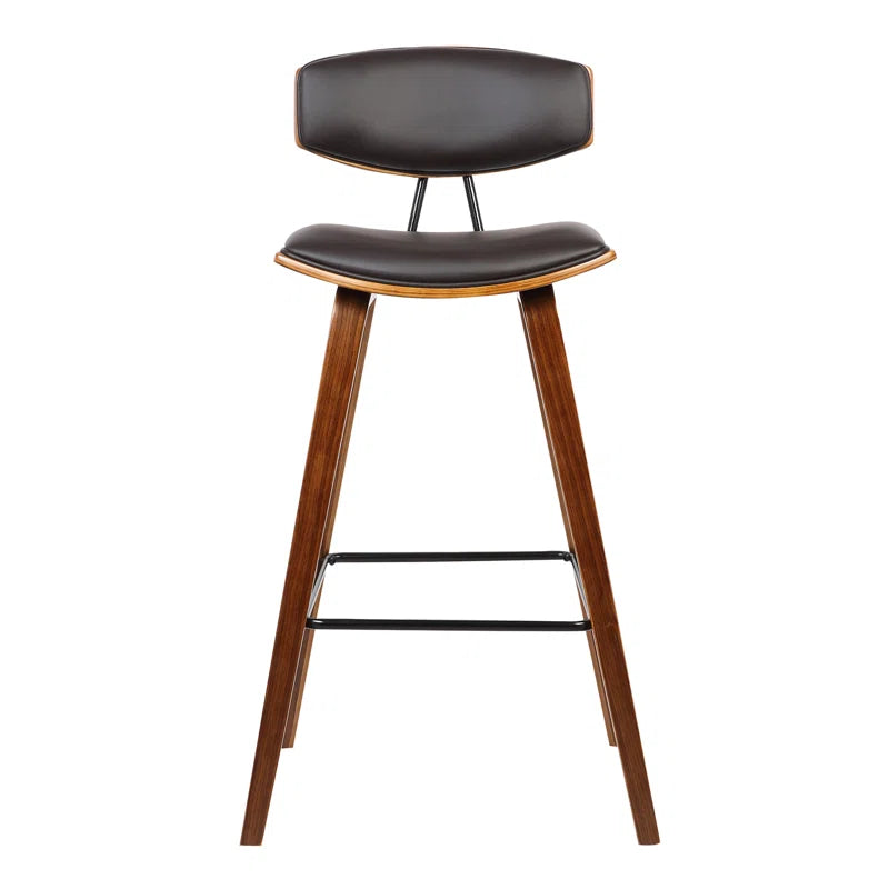 Tellis Mid-Century Modern Armless Stool in Faux Leather and Wood