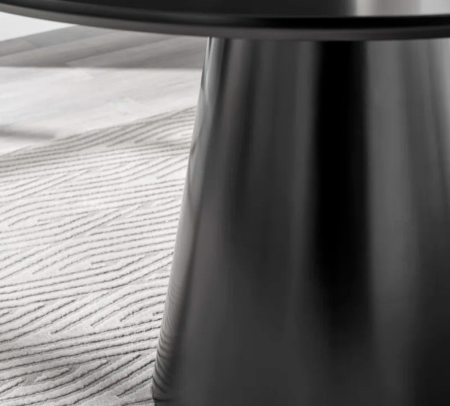 Edzard Statement Pedestal round Dining Table Set in Black & 4 Luxury Velvet Dining Chairs