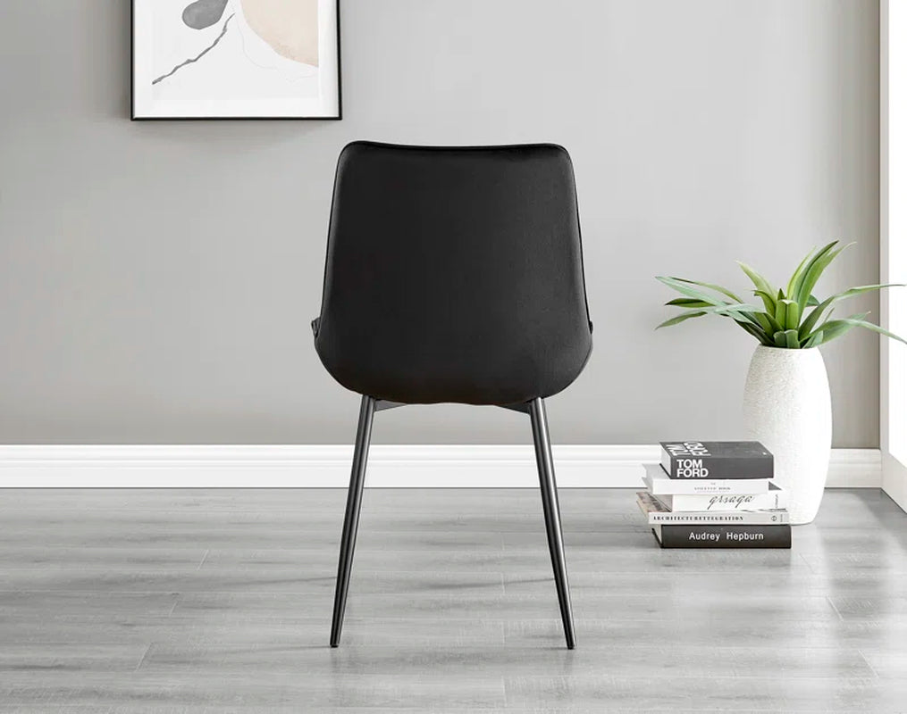 Edzard Statement Pedestal round Dining Table Set in Black & 4 Luxury Velvet Dining Chairs