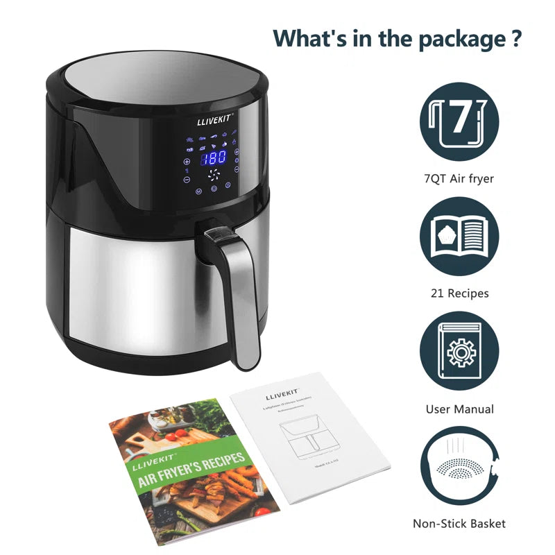 7L Large Air Fryer, Family Size Hot Air Fryer 1800W Digital Touchscreen with 10 Presets, Removable Basket, Timer & Temperature Control for Oil Free & Low Fat Healthy Cooking