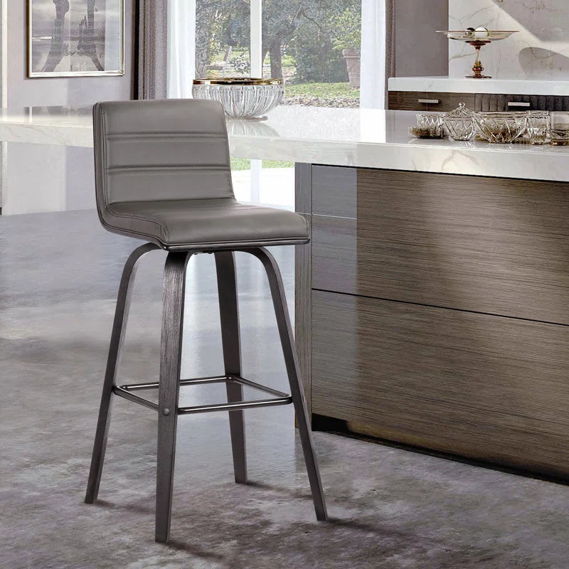 Aluin Mid-Century Modern Swivel Counter or Bar Height Bar Stool in Faux Leather and Wood