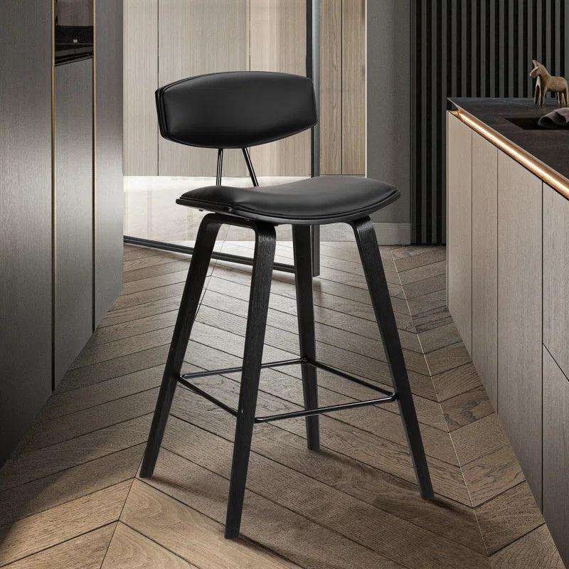 Tellis Mid-Century Modern Armless Stool in Faux Leather and Wood