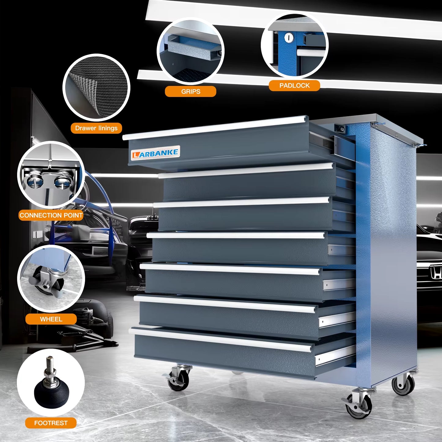 LARBANKE Combination Tool Cabinet,7 Drawer Tool Chest and 5 Drawer Tool Chest for Connected Use
