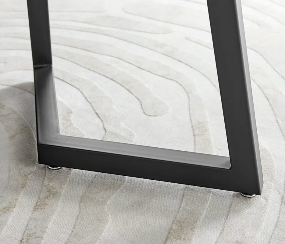 Industrial Design White & Grey Marble Effect Melamine Dining Table Set with 6 Button Velvet Chairs