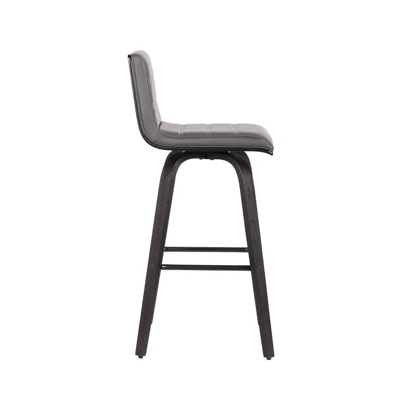 Aluin Mid-Century Modern Swivel Counter or Bar Height Bar Stool in Faux Leather and Wood
