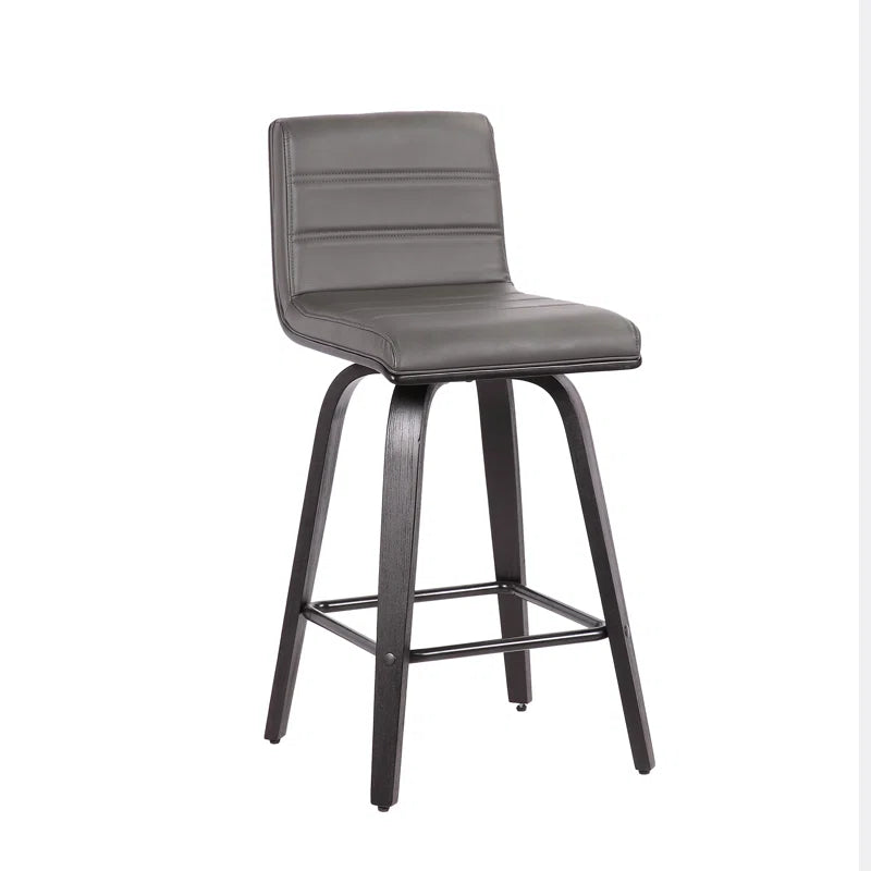 Aluin Mid-Century Modern Swivel Counter or Bar Height Bar Stool in Faux Leather and Wood