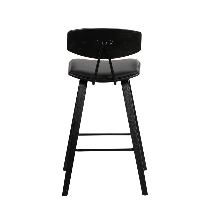 Tellis Mid-Century Modern Armless Stool in Faux Leather and Wood