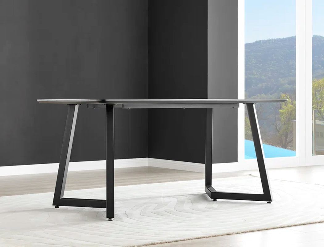 Industrial Design White & Grey Marble Effect Melamine Dining Table Set with 6 Faux Leather Chairs
