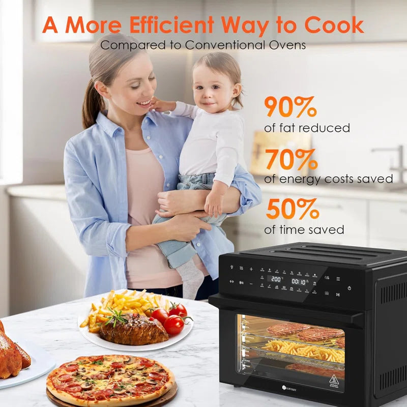 30L Air Fryer Oven Xxl with Rotisserie, Mini Oven with 20 Programs and 9 Accessories, Air Fryer Oven with Led Touchscreen, Stainless Steel Liner Oven, Double-Layered Door, Recipe Book