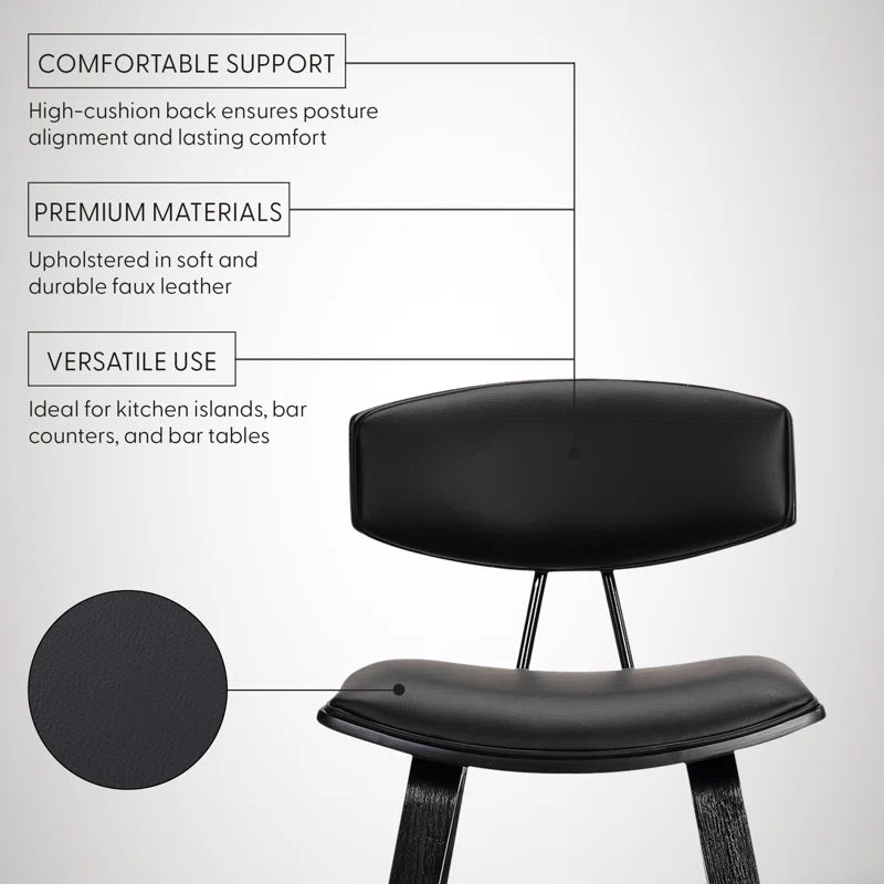 Tellis Mid-Century Modern Armless Stool in Faux Leather and Wood
