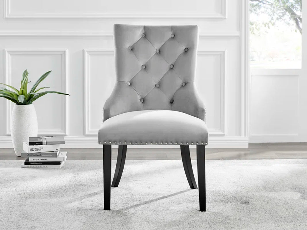 Industrial Design White & Grey Marble Effect Melamine Dining Table Set with 6 Button Velvet Chairs