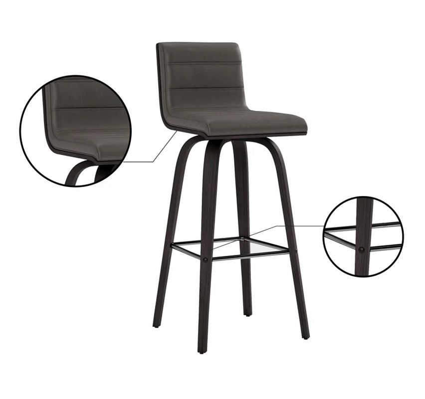 Aluin Mid-Century Modern Swivel Counter or Bar Height Bar Stool in Faux Leather and Wood