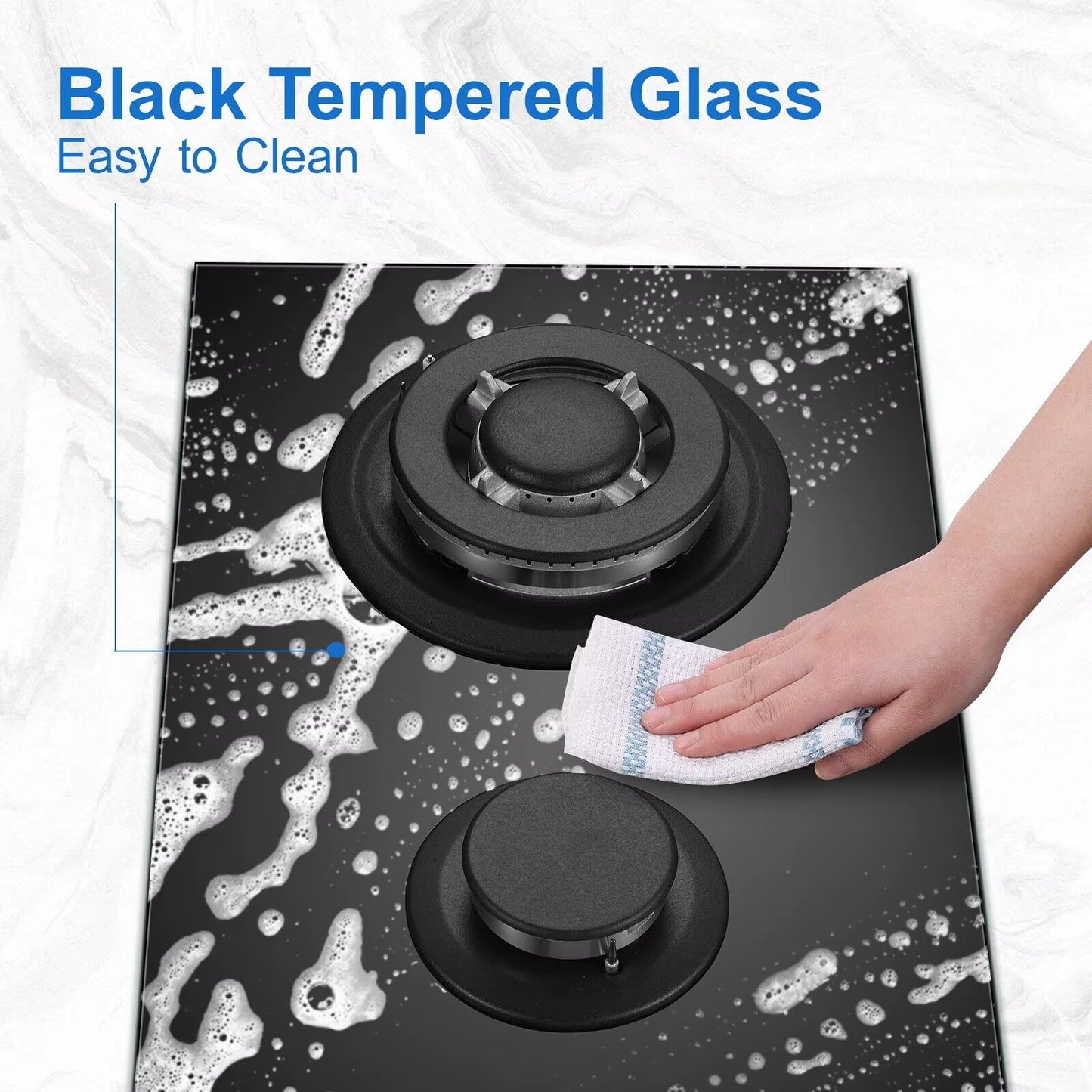 2 Burners 30Cm Kitchen Built in Tempered Glass NG/LPG Dual Fuel Gas Hob UKGCT-B02