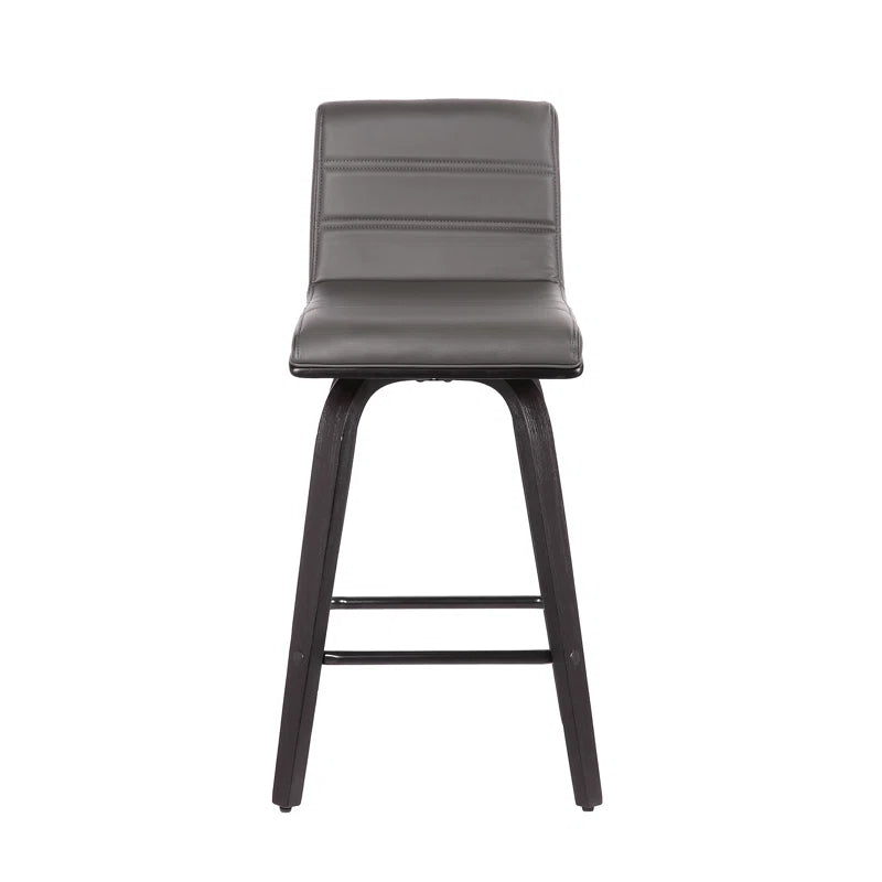 Aluin Mid-Century Modern Swivel Counter or Bar Height Bar Stool in Faux Leather and Wood