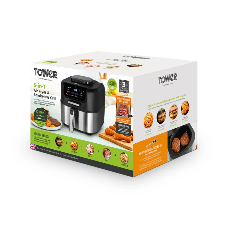 T17131 Vortx 5 in 1 Air Fryer and Grill with Crisper, 5.6L, Black