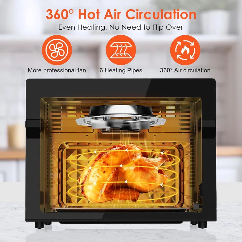 30L Air Fryer Oven Xxl with Rotisserie, Mini Oven with 20 Programs and 9 Accessories, Air Fryer Oven with Led Touchscreen, Stainless Steel Liner Oven, Double-Layered Door, Recipe Book