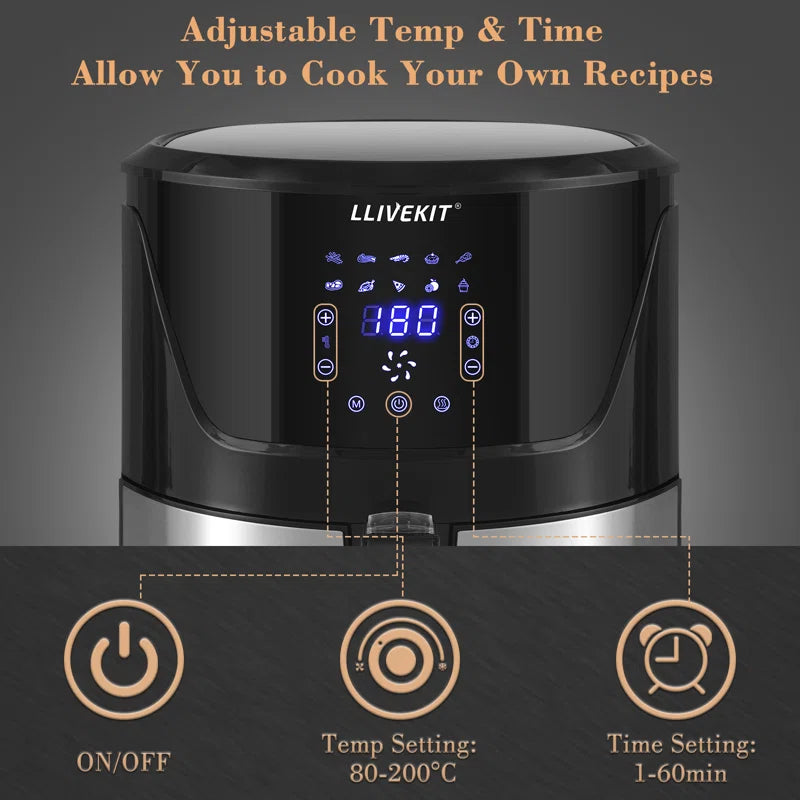 7L Large Air Fryer, Family Size Hot Air Fryer 1800W Digital Touchscreen with 10 Presets, Removable Basket, Timer & Temperature Control for Oil Free & Low Fat Healthy Cooking