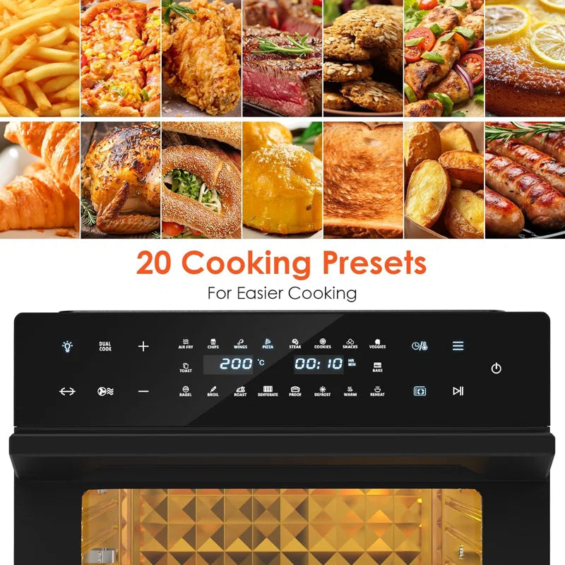30L Air Fryer Oven Xxl with Rotisserie, Mini Oven with 20 Programs and 9 Accessories, Air Fryer Oven with Led Touchscreen, Stainless Steel Liner Oven, Double-Layered Door, Recipe Book