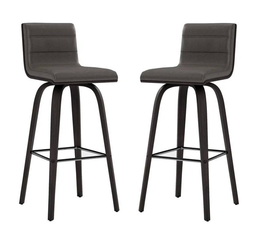 Aluin Mid-Century Modern Swivel Counter or Bar Height Bar Stool in Faux Leather and Wood