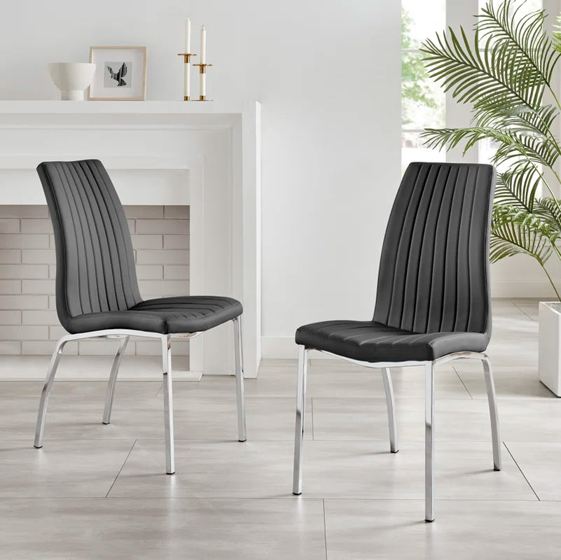 Marietta Chrome Metal and White High Gloss Dining Table Set - 6 Luxury Soft Touch Dining Chairs