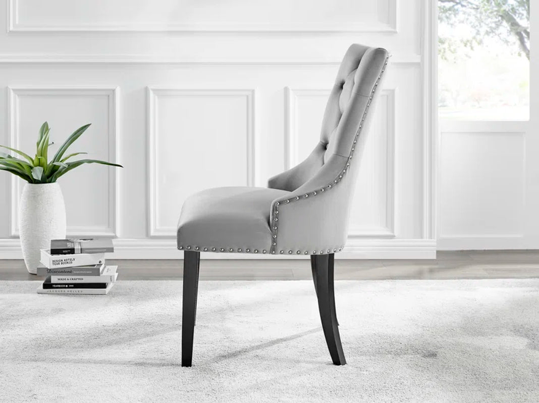 Industrial Design White & Grey Marble Effect Melamine Dining Table Set with 6 Button Velvet Chairs