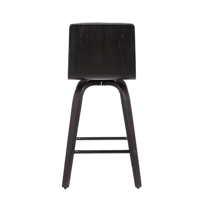 Aluin Mid-Century Modern Swivel Counter or Bar Height Bar Stool in Faux Leather and Wood