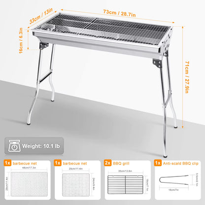Portable Folding BBQ Grill, Compact and Lightweight Charcoal Grill, Easy to Assemble and Carry, Ideal for Outdoor Cooking
