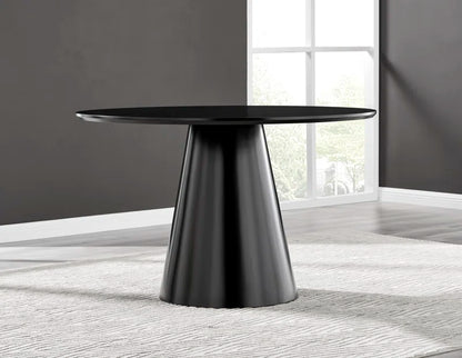 Edzard Statement Pedestal round Dining Table Set in Black & 4 Luxury Velvet Dining Chairs