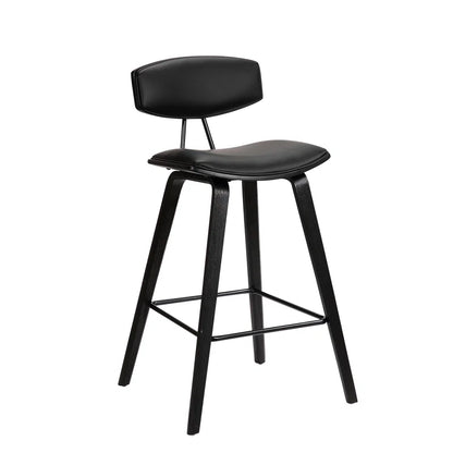 Tellis Mid-Century Modern Armless Stool in Faux Leather and Wood