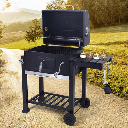 Outdoor Charcoal BBQ Grill with Portable Trolley Garden Grill for Outdoor, Party, Garden, Terrace