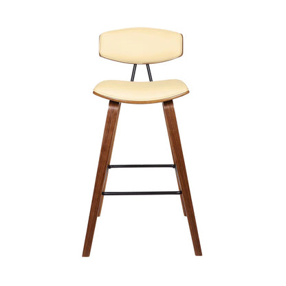 Tellis Mid-Century Modern Armless Stool in Faux Leather and Wood