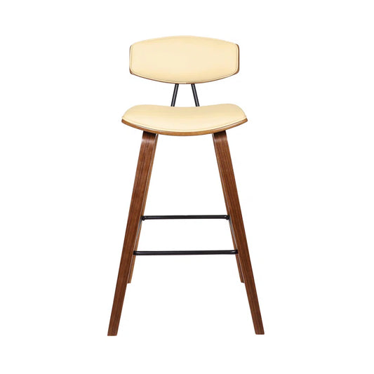 Tellis Mid-Century Modern Armless Stool in Faux Leather and Wood